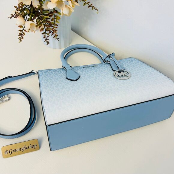 Michael Kors Purse Sheila Medium Ombré Signature Logo Satchel LT Sky - Picture 5 of 10